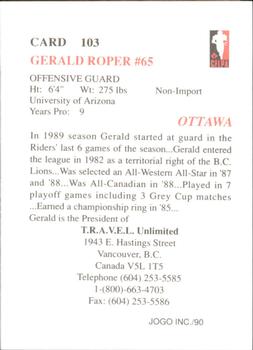1990 JOGO #103 Gerald Roper Back