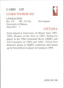 1990 JOGO #125 Gord Weber Back