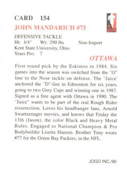 1990 JOGO #154 John Mandarich Back