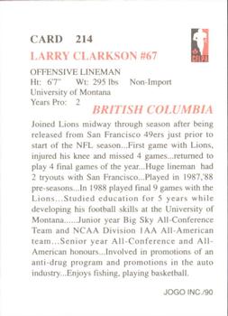 1990 JOGO #214 Larry Clarkson Back