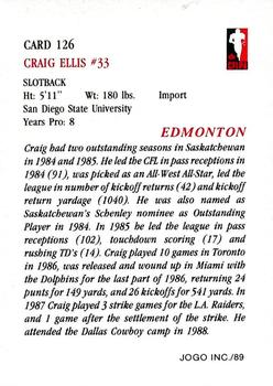 1989 JOGO #126 Craig Ellis Back