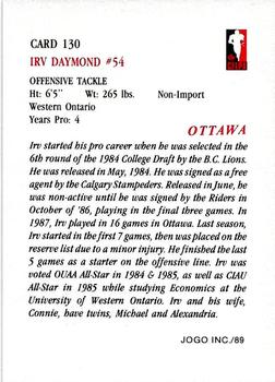 1989 JOGO #130 Irv Daymond Back