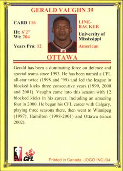 2004 JOGO #116 Gerald Vaughn Back