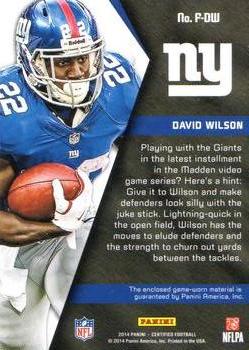 2014 Panini Certified - Fabric of the Game Prime #F-DW David Wilson Back