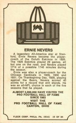 1975 Fleer Football Patches - Immortal Roll #19 Ernie Nevers Back