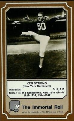 1975 Fleer Football Patches - Immortal Roll #21 Ken Strong Front