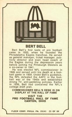 1975 Fleer Football Patches - Immortal Roll #23 Bert Bell Back