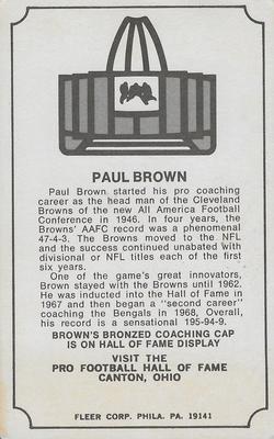 1975 Fleer Football Patches - Immortal Roll #24 Paul Brown Back