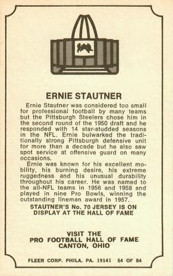 1975 Fleer Football Patches - Immortal Roll #64 Ernie Stautner Back
