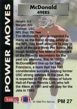 1993 Pro Set Power - Power Moves #PM27 Tim McDonald Back