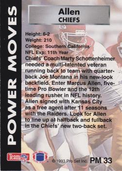 1993 Pro Set Power - Power Moves Gold #PM33 Marcus Allen Back