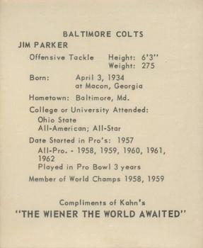 1964 Kahn's Wieners #NNO Jim Parker Back