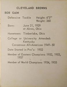 1963 Kahn's Wieners #NNO Bob Gain Back