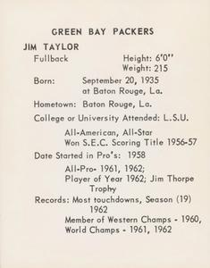 1963 Kahn's Wieners #NNO Jim Taylor Back