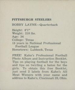 1960 Kahn's Wieners #NNO Bobby Layne Back