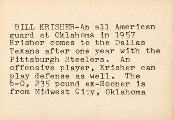 1960 7-Eleven Dallas Texans #NNO Bill Krisher Back
