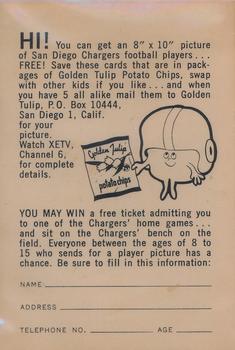 1961 Golden Tulip San Diego Chargers #NNO Maury Schleicher Back