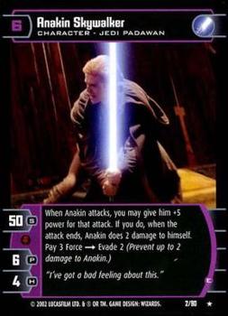 2002 Wizards of the Coast Star Wars Sith Rising TCG #2 Anakin Skywalker Front