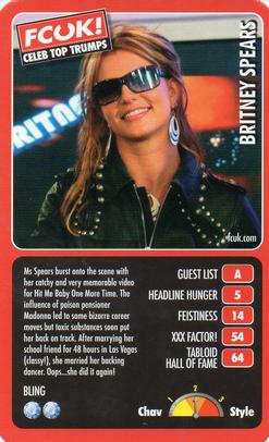 2005 Top Trumps Limited Editions FCUK! Celebs #NNO Britney Spears Front