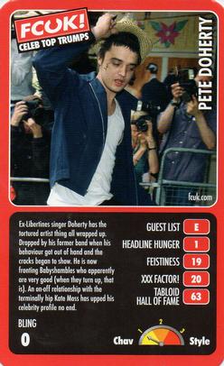 2005 Top Trumps Limited Editions FCUK! Celebs #NNO Pete Doherty Front
