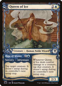 2019 Magic the Gathering Throne of Eldraine #285 Queen of Ice / Rage of Winter Front