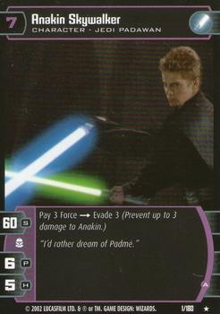 2002 Wizards of the Coast Star Wars: Attack of the Clones TCG #1 Anakin Skywalker Front