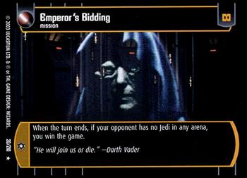 2003 Wizards of the Coast Star Wars The Empire Strikes Back TCG #20 Emperor's Bidding Front