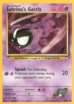 2000 Pokemon Gym Heroes #93/132 Sabrina's Gastly Front