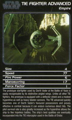 2006 Top Trumps Specials Star Wars Starships #NNO TIE Fighter Advanced Front