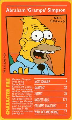 2003 Top Trumps The Simpsons #NNO Abraham 'Grampa' Simpson Front