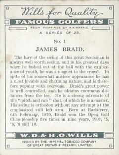 1930 Wills's Famous Golfers #1 James Braid Back