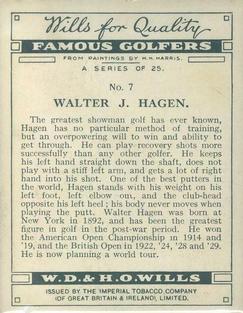 1930 Wills's Famous Golfers #7 Walter Hagen Back