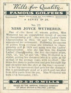 1930 Wills's Famous Golfers #23 Joyce Wethered Back
