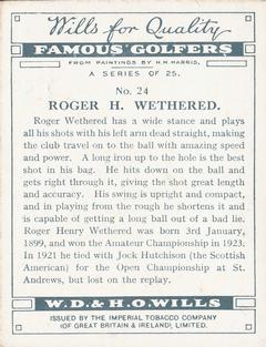 1930 Wills's Famous Golfers #24 Roger H. Wethered Back