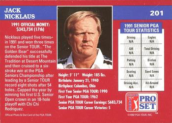 1992 Pro Set PGA Tour - 1991 Champions #201 Jack Nicklaus Back