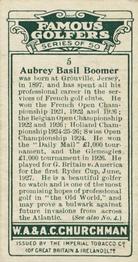 1927 Churchman's Famous Golfers #5 Aubrey Boomer Back