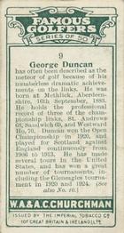 1927 Churchman's Famous Golfers #9 George Duncan Back