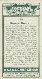 1927 Churchman's Famous Golfers #10 George Duncan Back