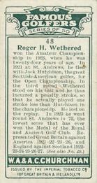 1927 Churchman's Famous Golfers #48 Roger Wethered Back