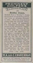 1931 Churchman's Prominent Golfers (Small) #25 Bobby Jones Back
