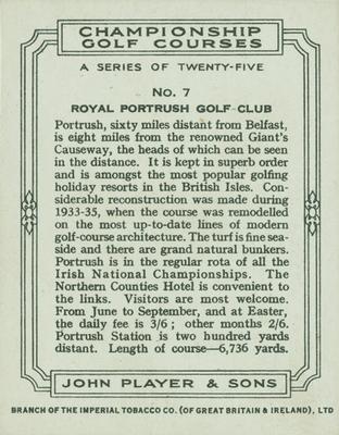 1936 Player's Championship Golf Courses #7 Royal Portrush Golf Club Back
