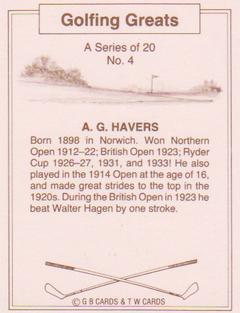 1989 G B Cards & T W Cards Golfing Greats #4 Arthur Havers Back