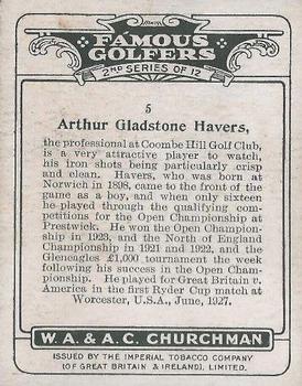 1928 Churchman's Famous Golfers 2nd Series (Large) #5 Arthur Havers Back