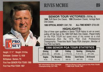 1990 Pro Set PGA Tour #89 Rives McBee Back