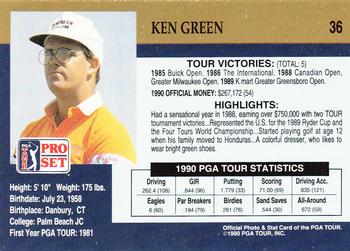 1990 Pro Set PGA Tour #36 Ken Green Back