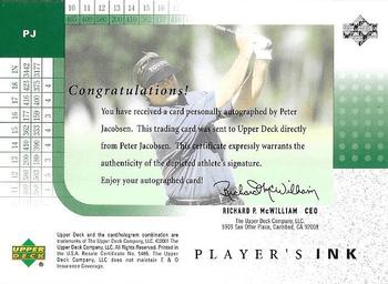 2001 Upper Deck - Player's Ink #PJ Peter Jacobsen Back