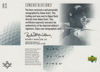 2001 SP Authentic - Sign of the Times #AS Adam Scott Back