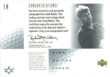 2001 SP Authentic - Sign of the Times #FN Frank Nobilo Back