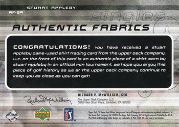 2003 SP Game Used - Authentic Fabrics Singles #AF-SA Stuart Appleby Back