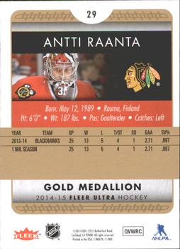 2014-15 Ultra - Gold Medallion #29 Antti Raanta Back
